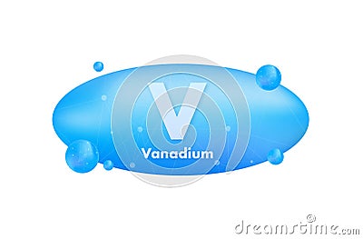 Mineral V Vanadium blue shining pill capsule icon. Vector stock illustration. Vector Illustration