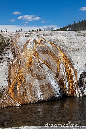 Mineral Water Flowing into Firehole River Stock Photo