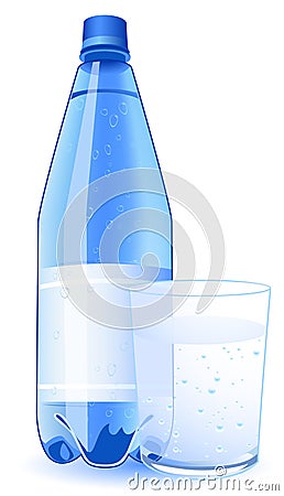 Mineral water and glass Cartoon Illustration