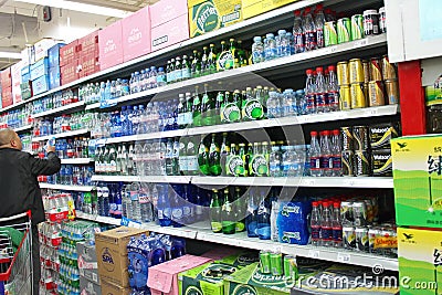 The mineral water in the supermarket Editorial Stock Photo