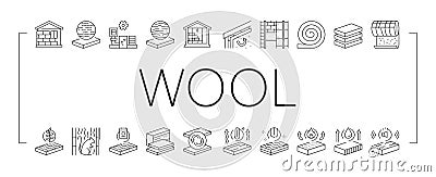 Mineral Wool Material Collection Icons Set Vector . Vector Illustration