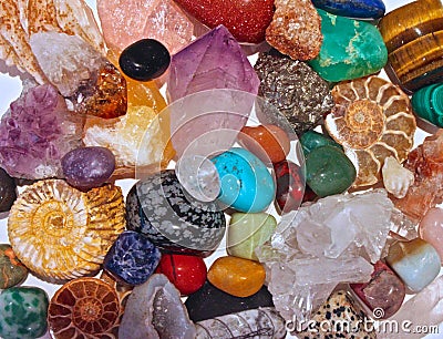 Minerals crystals and semi precious stones Stock Photo