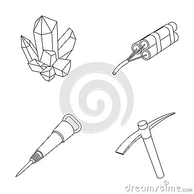 Minerals, explosives, jackhammer, pickaxe.Mining industry set collection icons in outline style vector symbol stock Vector Illustration