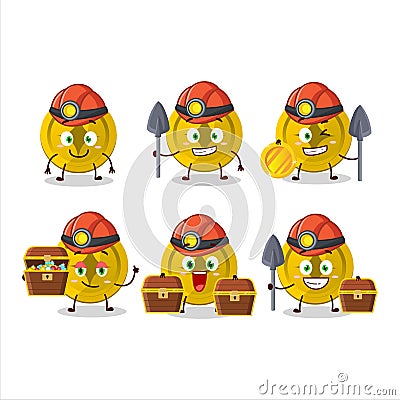 miners gold coin cute mascot character wearing helmet Vector Illustration