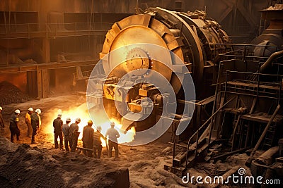Miners Operating Machinery In An Openpit Nickel Mining Operation. Generative AI Stock Photo