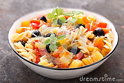 Minestrone, italian vegetarian soup with pasta and vegetables Stock Photo