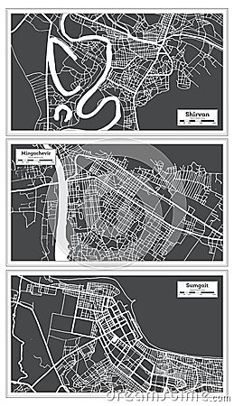 Mingachevir, Sumgait and Shirvan Azerbaijan City Map Set Stock Photo