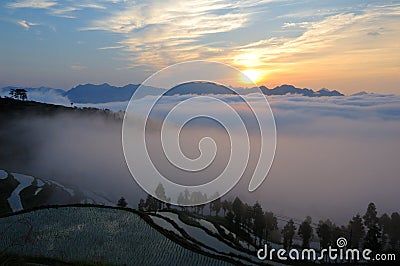 Mingao terraced fields sunrise Stock Photo