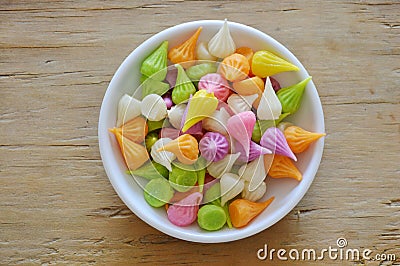 Mini allure colorful Thai candy on cup Stock Photo