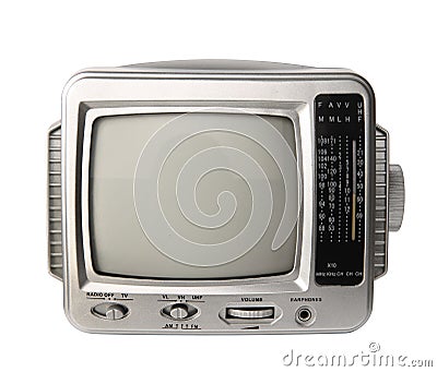 Mini analog television with transistor radio isolated clipping p Stock Photo