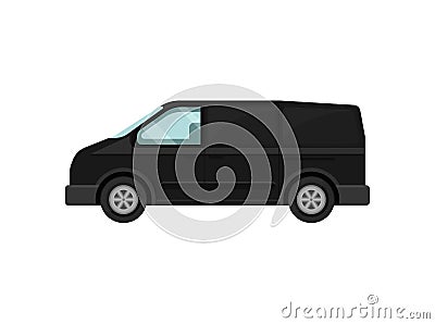 Mini-bus for passengers. Black van. Transport for airport customers. Service car. Automobile theme. Flat vector design Vector Illustration