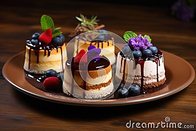 Mini Cheesecakes Galore. Sweet deserts. Stock Photo