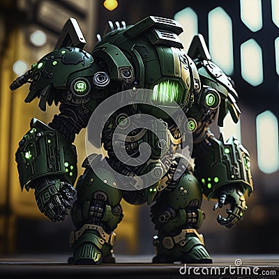 Mini Chibi Mecha Robot - Green Hulk Myrmidon Armor Stock Photo