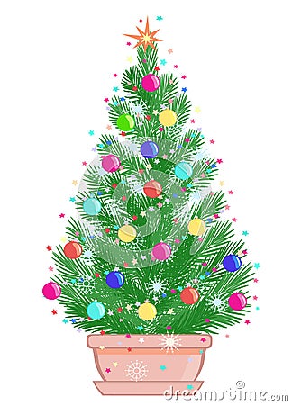 Mini Christmas tree in a flowerpot Vector Illustration