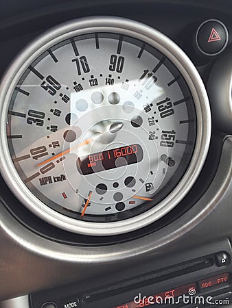 Mini Cooper Speedometer Stock Photo