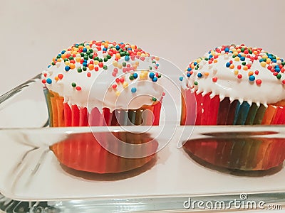 Mini cupcakes in glass plate Stock Photo