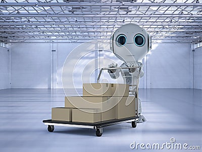 Mini delivery robot with trolley Stock Photo