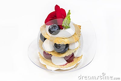 Mini desserts and meat canapes vegetable snacks Stock Photo