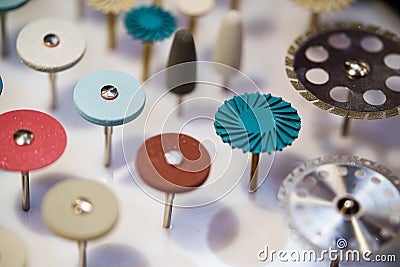 Mini drill circular disk set for manual engraving Stock Photo