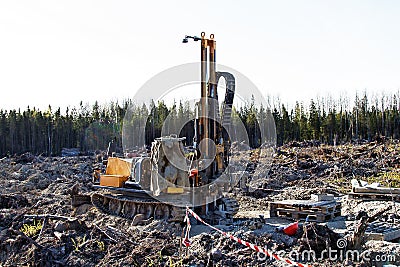 Mini-drilling rig on crawler track Stock Photo