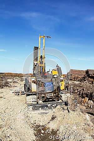 Mini-drilling rig on crawler track Stock Photo