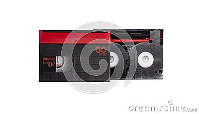 Mini DV cassette on white background Editorial Stock Photo