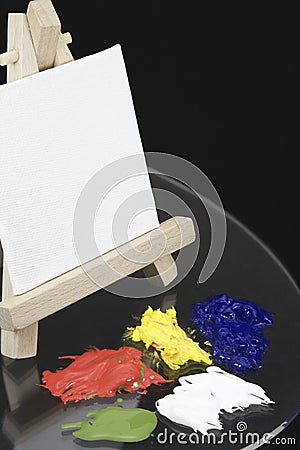 Mini Easel and blank white canvas Stock Photo