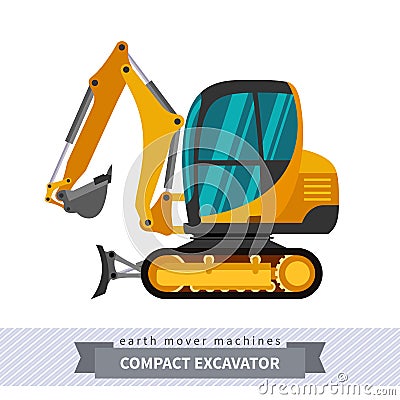 Mini excavator for earthwork operations Vector Illustration