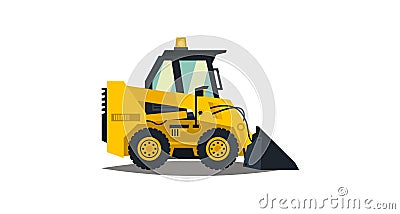 Mini loader. Yellow, flat style. Commercial Vehicles. Special equipment. Vector illustration. Flat style Vector Illustration