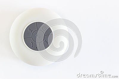 Circle mini speaker on isolated white Stock Photo