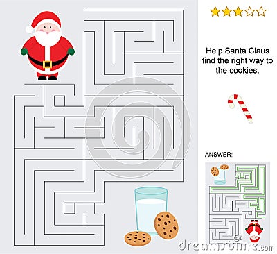 Mini maze for kids with santa claus and cookies Stock Photo