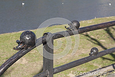 Mini metal sculpture of family animal character hedgehog photo in Uzhgorod Ukraine Editorial Stock Photo