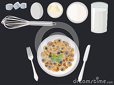 Mini pancake cereal with blueberry breakfast ingredients Stock Photo