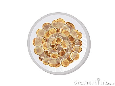 Mini pancake flakes cereal with butter and honey for breakfast on the table. healthy breakfast or snack Stock Photo