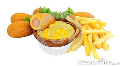 Mini Party Corn dogs and French fries Stock Photo