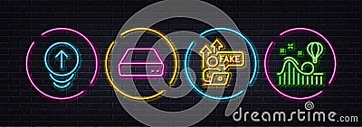 Mini pc, Fake internet and Swipe up minimal line icons. For web application, printing. Neon laser 3d lights. Vector Vector Illustration