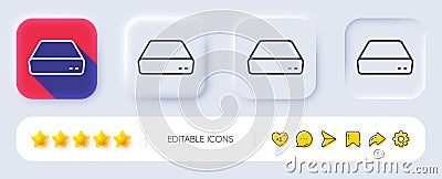 Mini pc line icon. Small computer device sign. Neumorphic buttons. Vector Vector Illustration