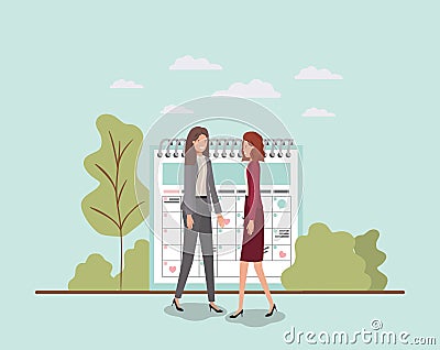 Mini people with calendar reminder Vector Illustration