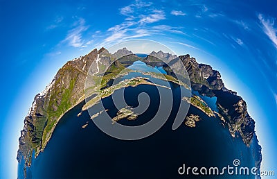 Mini planet Lofoten is an archipelago in the county of Nordland, Norway Stock Photo