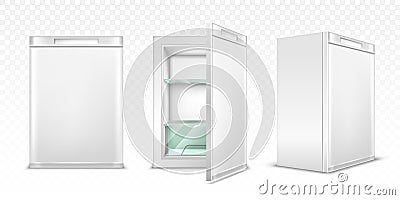 Mini refrigerator, empty white kitchen fridge Vector Illustration