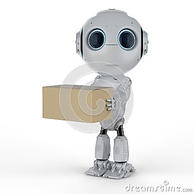 Mini robot with box Stock Photo