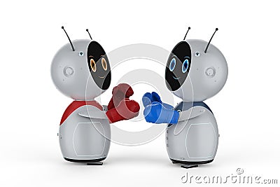 Mini robot with boxing gloves Stock Photo