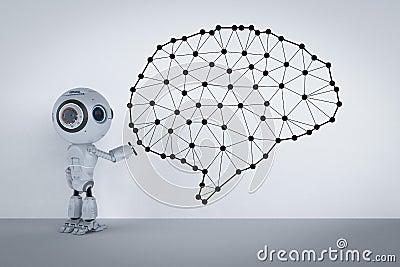 Mini robot with brain Stock Photo