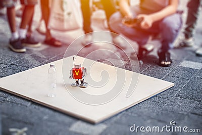 Mini robot DIY Test working with remote control for engineering kid education play Stock Photo