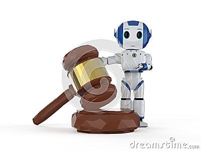 Mini robot holding gavel judge Stock Photo