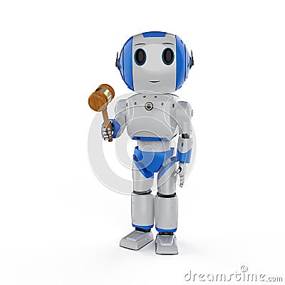 Mini robot holding gavel judge Stock Photo