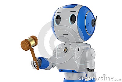 Mini robot holding gavel judge Stock Photo