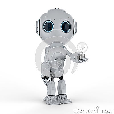 Mini robot with lightbulb Stock Photo