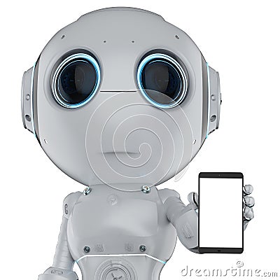 Mini robot with mobile Stock Photo