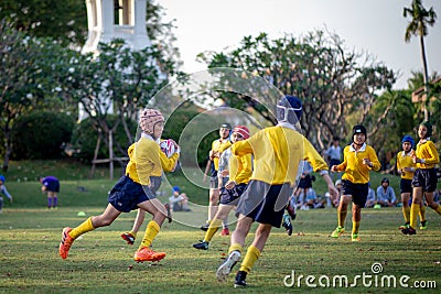 Mini Rugby match with boys player Editorial Stock Photo